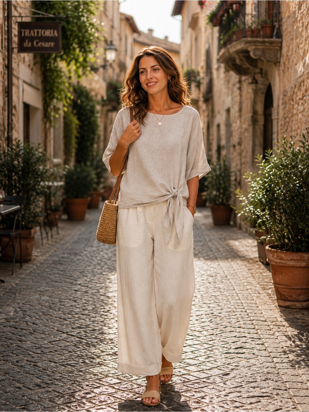 SM205 | Made in Italy Linen Tie-Front Top